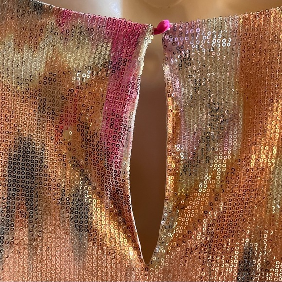 H&M women sequin lined dress Sz 4 gold pink yellow green lined - Picture 4 of 6